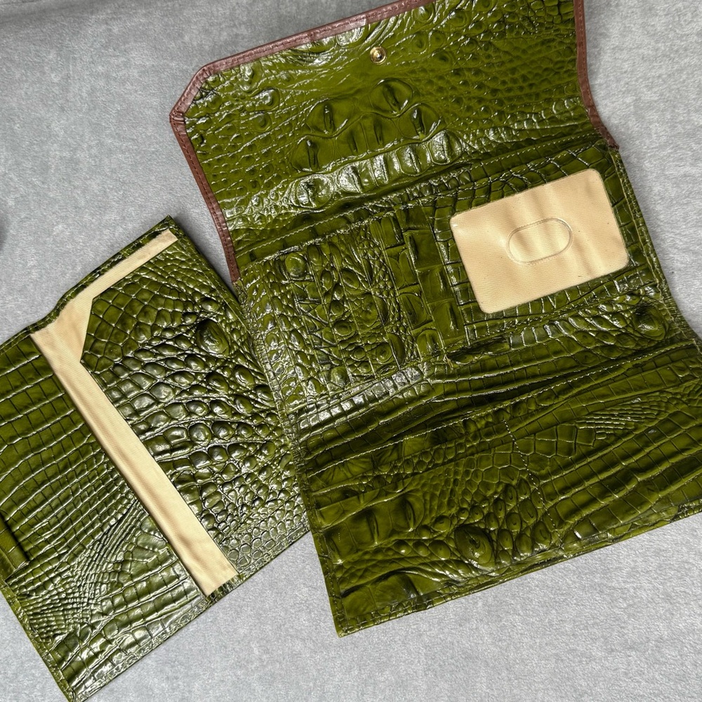 Brahmin Soft Checkbook Embossed Leather Wallet, Green/ Brown - Picture 4 of 6